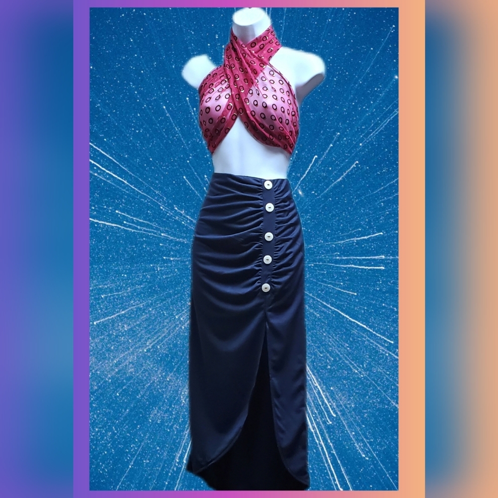 Ruched Midi Pencil Skirt w/ Side Split size L - Picture 2 of 8